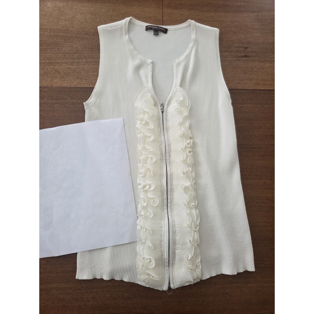 Ruffle Sleeveless Top Women's Lg Adrienne Vittadini Feminine Romance Sexy Ribbed